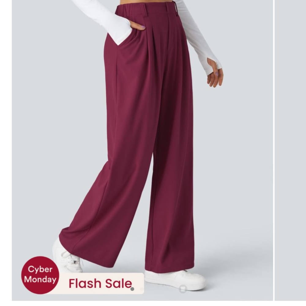 HALARA Wide Leg Pants in Burgundy - Picture 3 of 6